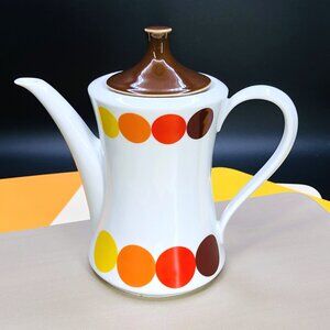 Vintage 70s Seltmann Weiden "DOTS" Porcelain Coffee Teapot: Mid-Century Mod